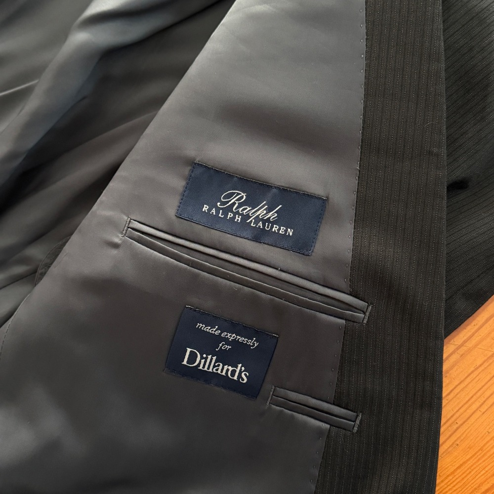 Ralph Ralph Lauren Mens 46R Wool Pinstripe Blazer Jacket Black Dillard's Gray - Picture 8 of 12